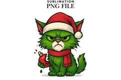 Funny Christmas green cat png design for T-shirts Product Image 1