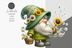 Gnome clipart, Gnome with sunflowers clipart, Summer clipart Product Image 1