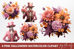 Pink Halloween Watercolor Clipart Product Image 1