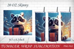 Christmas tumbler wrap with raccoon, Winter animal png Product Image 1