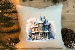 Watercolor Christmas Winter Houses Clipart Product Image 4