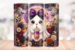 Spooky Halloween Ghost 20 OZ Skinny Tumbler Wrap Png. Product Image 4