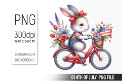 4th Of July Bunny Sublimation Clipart PNG Design Product Image 1