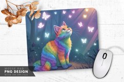 Magical Rainbow Cat Floating Feathers Mouse Pad PNG Design Product Image 1