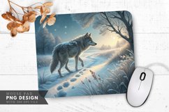 Frost Wolf in Snowy Meadow Mouse Pad PNG Design Product Image 1