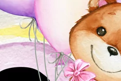 Teddy Bear Pink Balloons Rainbow PNG watercolor animal Clipa Product Image 4