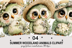 Summer Woodland Animals Clipart Watercolor png Product Image 1
