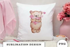 Watercolor Valentine's Day Teddy Bear PNG Product Image 4