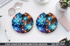 Flowers Car Coaster Sublimation|Christmas Coaster PNG Design Product Image 1