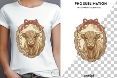 Vintage frame highland cow png design for T-shirts Product Image 4