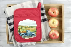 Blue Farm Truck Illustration, Watercolor Farm Pumpkins PNG Product Image 4