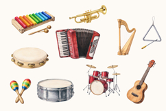 Watercolor Music Instruments Clipart Product Image 4