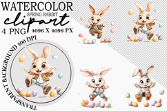 Watercolor Spring Rabbit Clipart Png Product Image 1