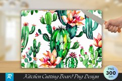 Cute Cactus with Watercolor Floral Cutting Board Sublimation Product Image 1