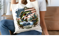 Patriotic Hunting Life PNG, American Flag Bass &amp; Deer Design Product Image 4