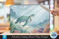 Serene Turtle in Pastel Underwater Scene Cutting Board PNG Product Image 1