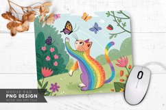 Whimsical Rainbow Cat with Butterflies Mouse Pad PNG Design Product Image 1
