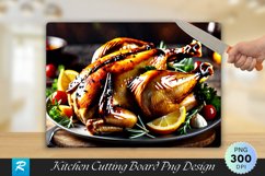 Delicious Roasted Chicken on a Plate Cutting Board PNG Product Image 1