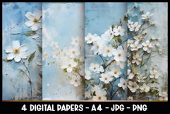 4 Vintage White Flowers Digital Papers I Junk Journal Page Product Image 1