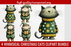 4 Whimsical Christmas Cats Clipart | Cute Festive Cat PNG Product Image 1