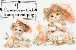 Whimsical Summer Cat Clipart Watercolor png Product Image 1