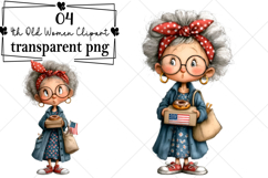 Whimsical July 4th Old Women Clipart Watercolor PNG Product Image 1
