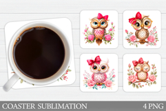 Cute Owl Coaster Design. Cute Owl Sublimation Product Image 1