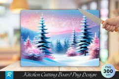 Serene Snowy Forest Scene Cutting Board PNG Design Product Image 1