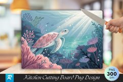 Glowing Turtle in a Magical Ocean World Cutting Board PNG Product Image 1