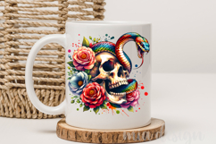 Floral Snake Skull PNG Gothic Halloween Sublimation Design Product Image 3