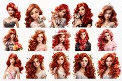 Redhead Dolls Clipart Bundle, Fashion Doll PNG Glam Red Hair Product Image 4