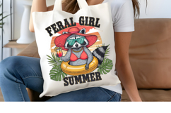 Feral Girl Summer PNG, Funny Raccoon Sublimation Design Product Image 4