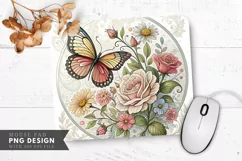 Butterfly Blooms Glass Etching Art Mouse Pad PNG Design Product Image 1