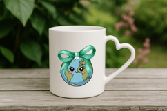 Earth day Cute Globe and Bow PNG Sublimation | Earth Day PNG Product Image 4