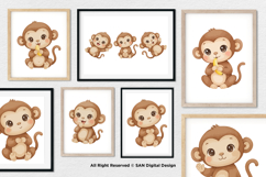 15 Bundle Watercolor Monkey Animal Primate Banana Kids Product Image 4