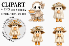 Cozy Fall Halloween Ghosts Clipart Watercolor PNG Product Image 1