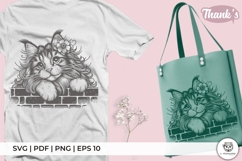 Elegant Floral Cat on Brick Wall Product Image 4