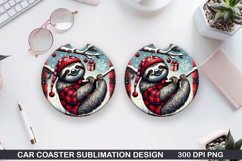 Sloth Car Coaster Sublimation| Christmas Coaster PNG Product Image 1