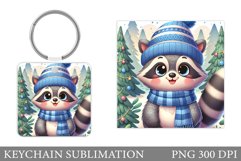 Cute Raccoon Keychain Design. Raccoon Christmas Keychain Product Image 1