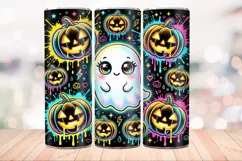 Neon Pumpkin Ghost 20 OZ Skinny Tumbler Wrap Sublimation PNG Product Image 4
