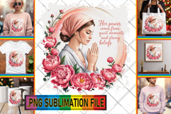 Bright TOTE BAG Designs PNG, Praying Woman Product Image 1