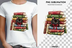 Christmas bookish cat png design for T-shirts Product Image 4
