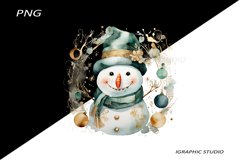 Green Snowman Clipart, Gold and Emerald Chistmas Clipart Product Image 1