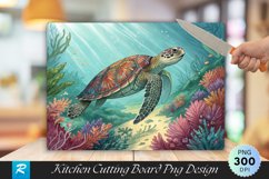 Majestic Turtle Colorful Aquatic Plants Cutting Board PNG Product Image 1