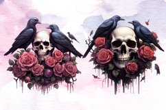 Raven On Rose Skull Sublimation Clipart, Raven Watercolor Product Image 5