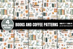 Books and Coffee Digital Paper Patterns PNG Product Image 1