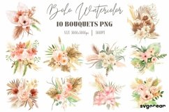 Boho Flowers Watercolor Clipart Bundle Product Image 3