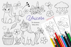 Unicorns SVG PNG, Coloring Pages Product Image 1