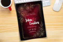 Luxury Royal Burgundy and Gold Wedding Invitation Template Product Image 1