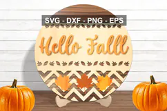 Hello Fall Door Sign SVG | Autumn Round Sign Cut File Product Image 1